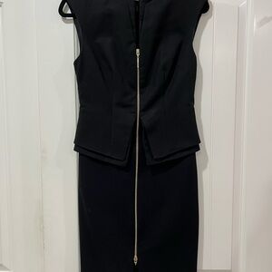 Ted Baker Black Tailored Sheath Dress with Gold Zipper